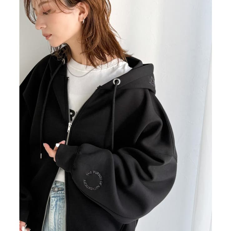 悩まずお洒落、着るだけでサマになる。クロップドワイドダンボール切替パーカー（長袖… | Classical Elf  | 詳細画像4 