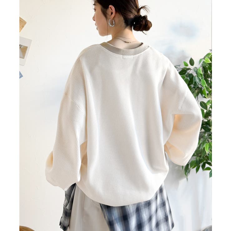 今っぽさは、色でつくる。オーバーサイズ配色ワッフルプルオーバー | Classical Elf  | 詳細画像9 