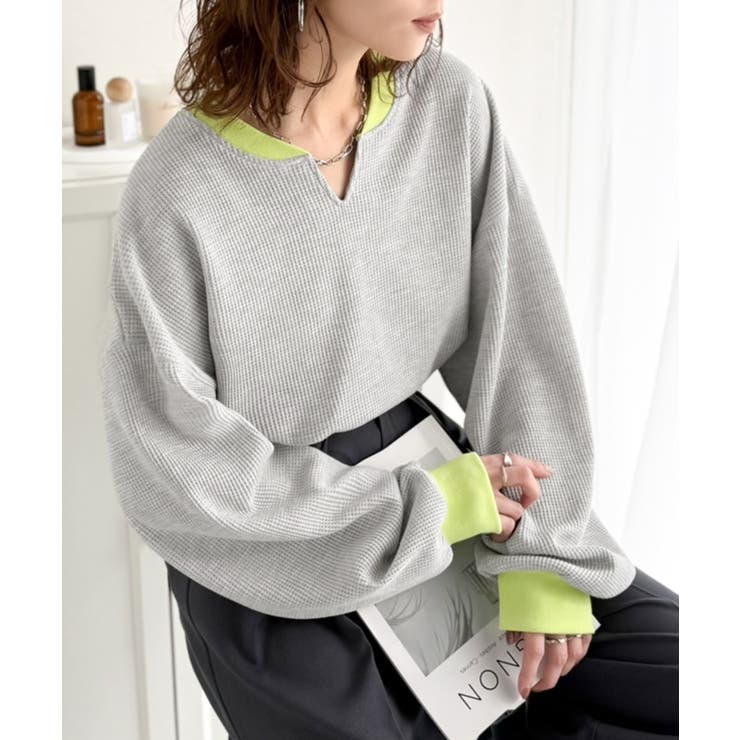 今っぽさは、色でつくる。オーバーサイズ配色ワッフルプルオーバー | Classical Elf  | 詳細画像12 