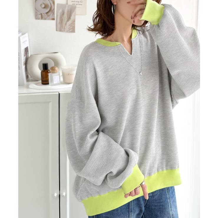 今っぽさは、色でつくる。オーバーサイズ配色ワッフルプルオーバー | Classical Elf  | 詳細画像13 