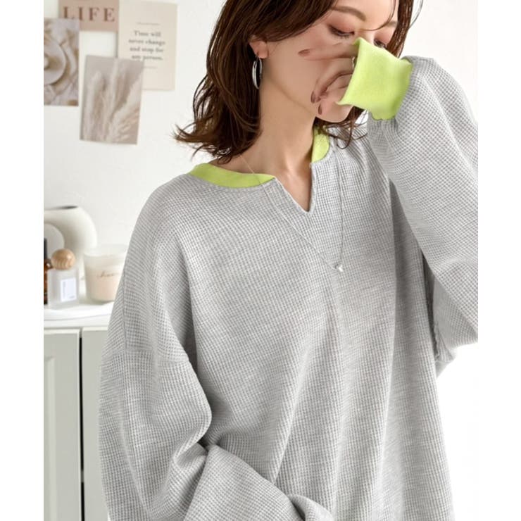 今っぽさは、色でつくる。オーバーサイズ配色ワッフルプルオーバー | Classical Elf  | 詳細画像14 