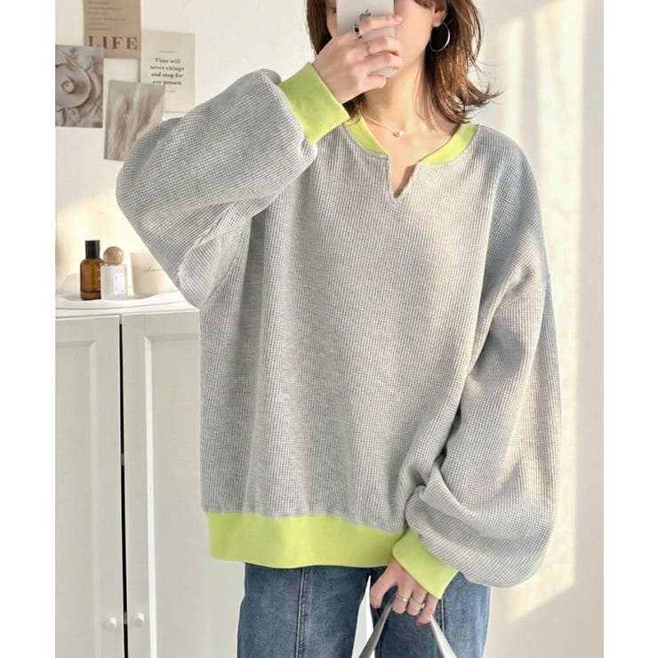 杢グレー | 今っぽさは、色でつくる。オーバーサイズ配色ワッフルプルオーバー | Classical Elf 