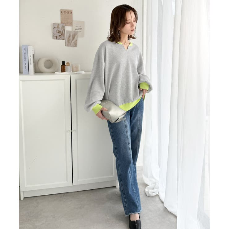 今っぽさは、色でつくる。オーバーサイズ配色ワッフルプルオーバー | Classical Elf  | 詳細画像16 