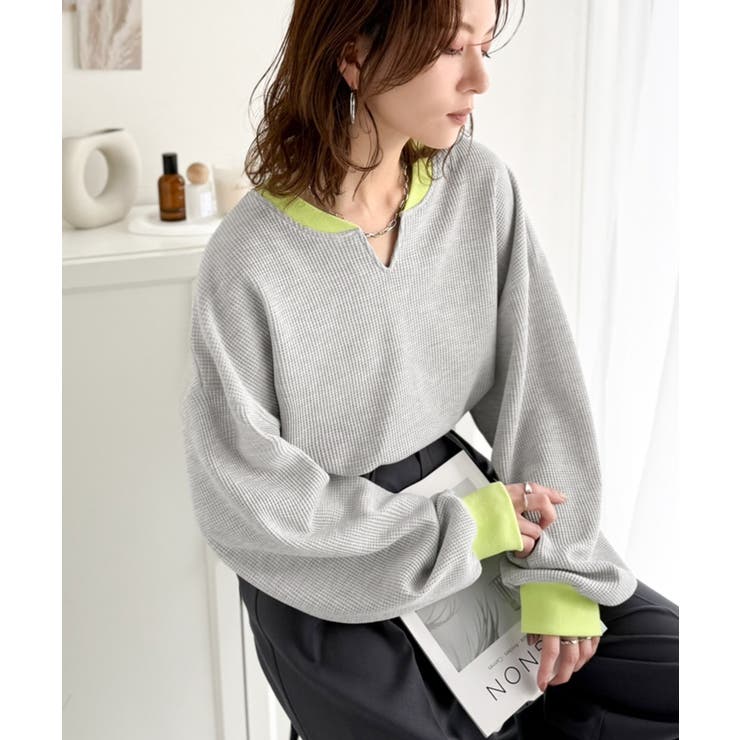 今っぽさは、色でつくる。オーバーサイズ配色ワッフルプルオーバー | Classical Elf  | 詳細画像17 