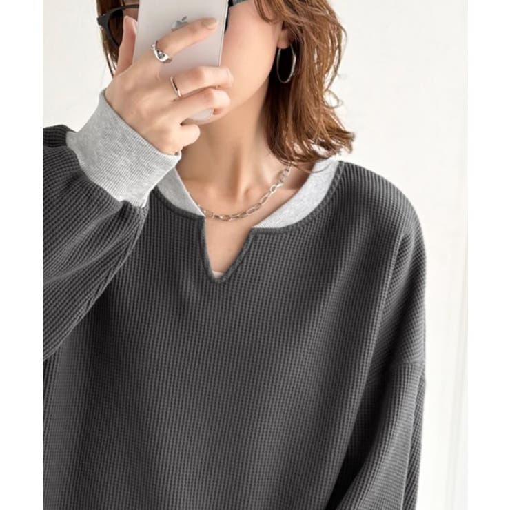 今っぽさは、色でつくる。オーバーサイズ配色ワッフルプルオーバー | Classical Elf  | 詳細画像20 