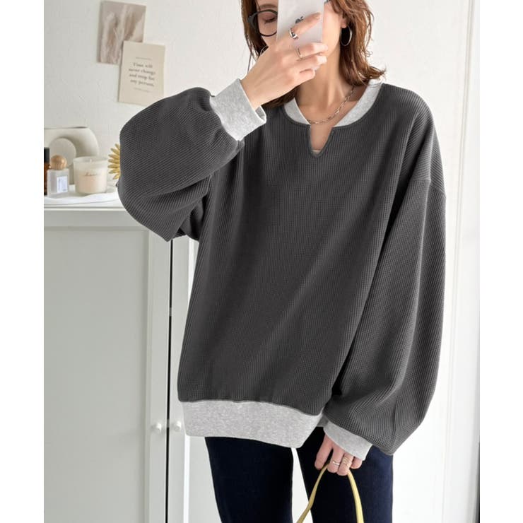 今っぽさは、色でつくる。オーバーサイズ配色ワッフルプルオーバー | Classical Elf  | 詳細画像22 