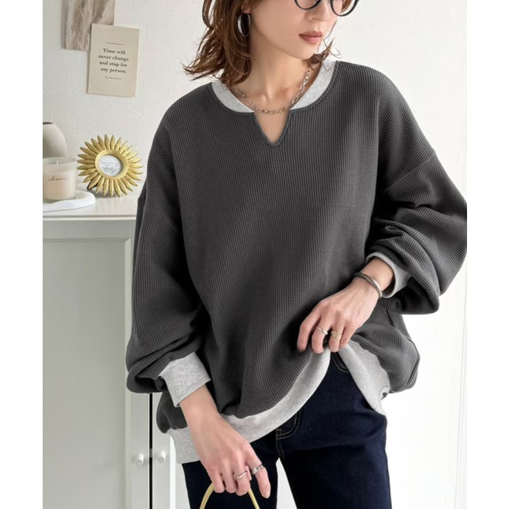 今っぽさは、色でつくる。オーバーサイズ配色ワッフルプルオーバー | Classical Elf  | 詳細画像23 