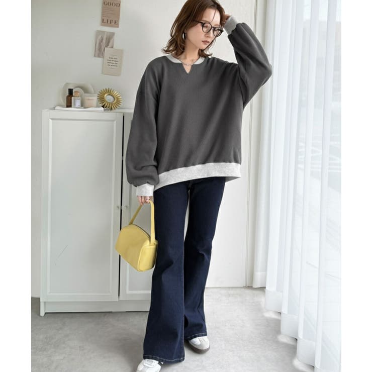 今っぽさは、色でつくる。オーバーサイズ配色ワッフルプルオーバー | Classical Elf  | 詳細画像26 