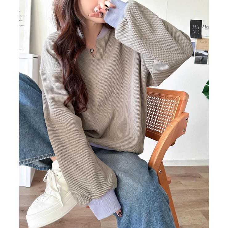 今っぽさは、色でつくる。オーバーサイズ配色ワッフルプルオーバー | Classical Elf  | 詳細画像27 