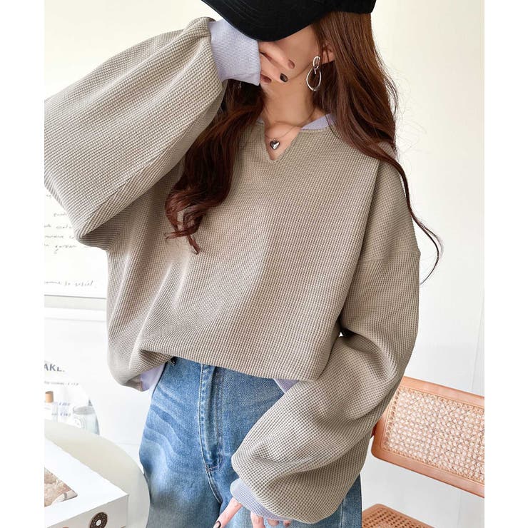 今っぽさは、色でつくる。オーバーサイズ配色ワッフルプルオーバー | Classical Elf  | 詳細画像28 