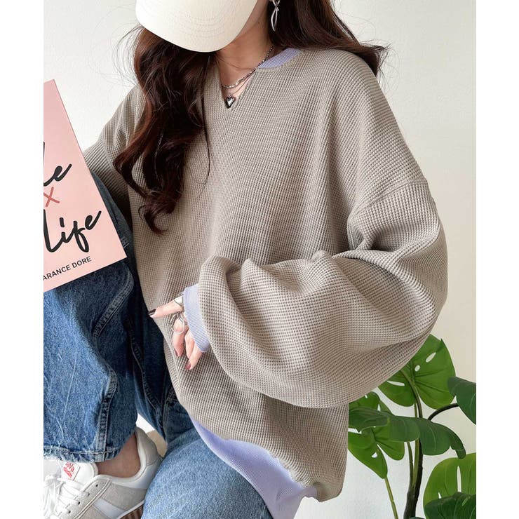 今っぽさは、色でつくる。オーバーサイズ配色ワッフルプルオーバー | Classical Elf  | 詳細画像29 