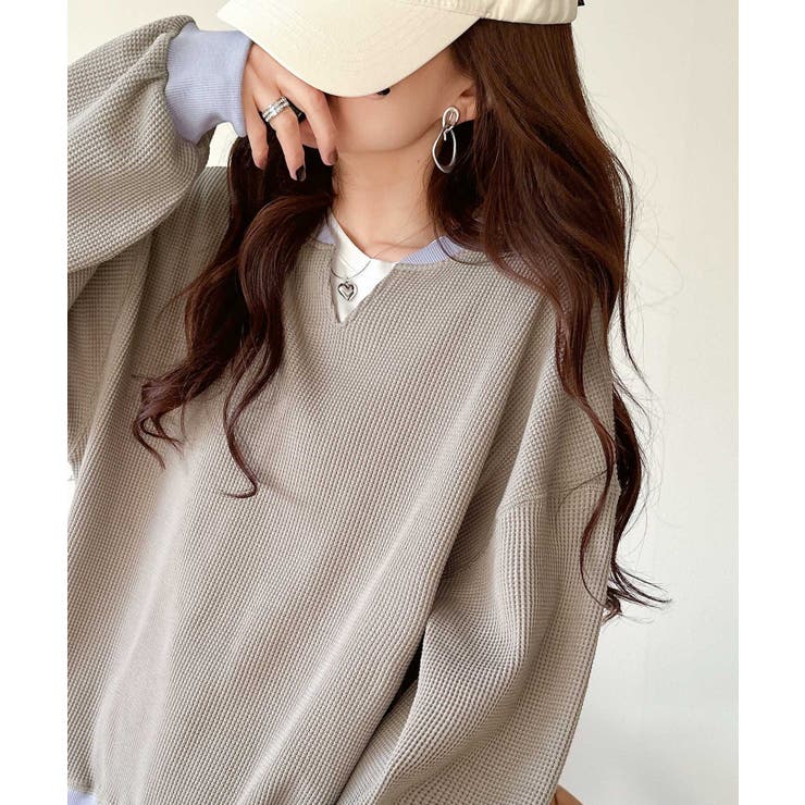 今っぽさは、色でつくる。オーバーサイズ配色ワッフルプルオーバー | Classical Elf  | 詳細画像31 