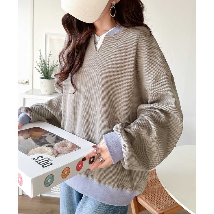 今っぽさは、色でつくる。オーバーサイズ配色ワッフルプルオーバー | Classical Elf  | 詳細画像32 