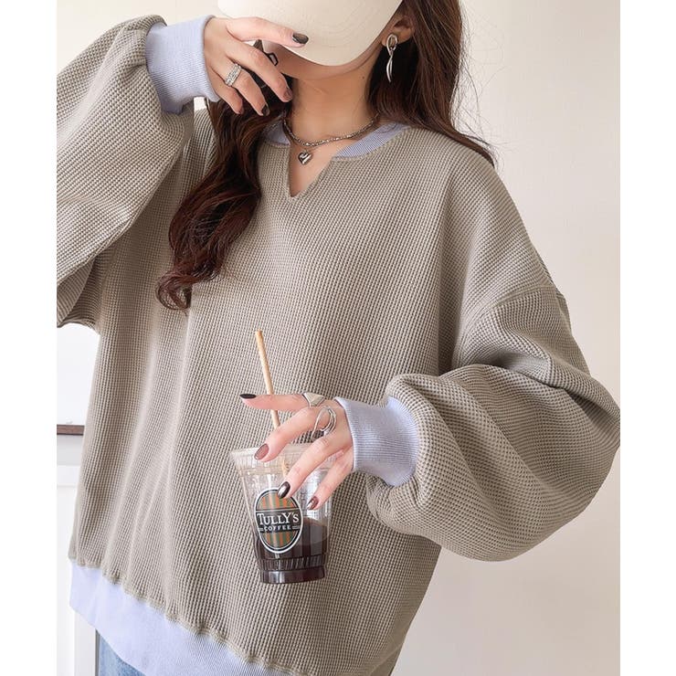 今っぽさは、色でつくる。オーバーサイズ配色ワッフルプルオーバー | Classical Elf  | 詳細画像35 