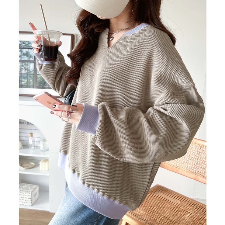 今っぽさは、色でつくる。オーバーサイズ配色ワッフルプルオーバー | Classical Elf  | 詳細画像36 