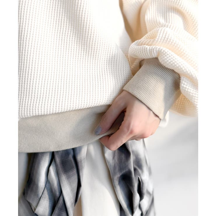 今っぽさは、色でつくる。オーバーサイズ配色ワッフルプルオーバー | Classical Elf  | 詳細画像38 