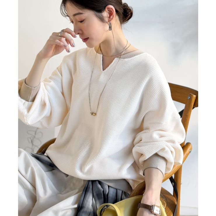 今っぽさは、色でつくる。オーバーサイズ配色ワッフルプルオーバー | Classical Elf  | 詳細画像1 