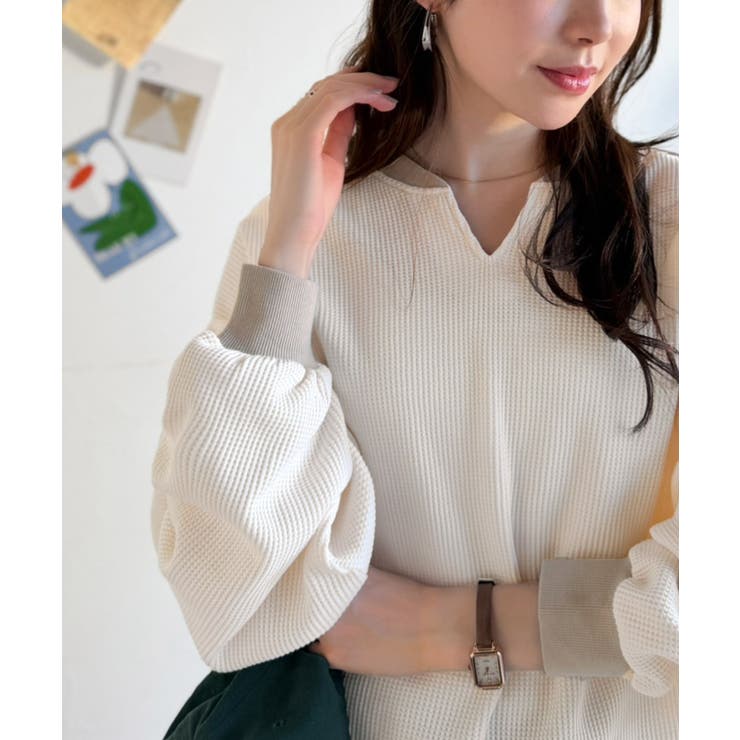 今っぽさは、色でつくる。オーバーサイズ配色ワッフルプルオーバー | Classical Elf  | 詳細画像2 