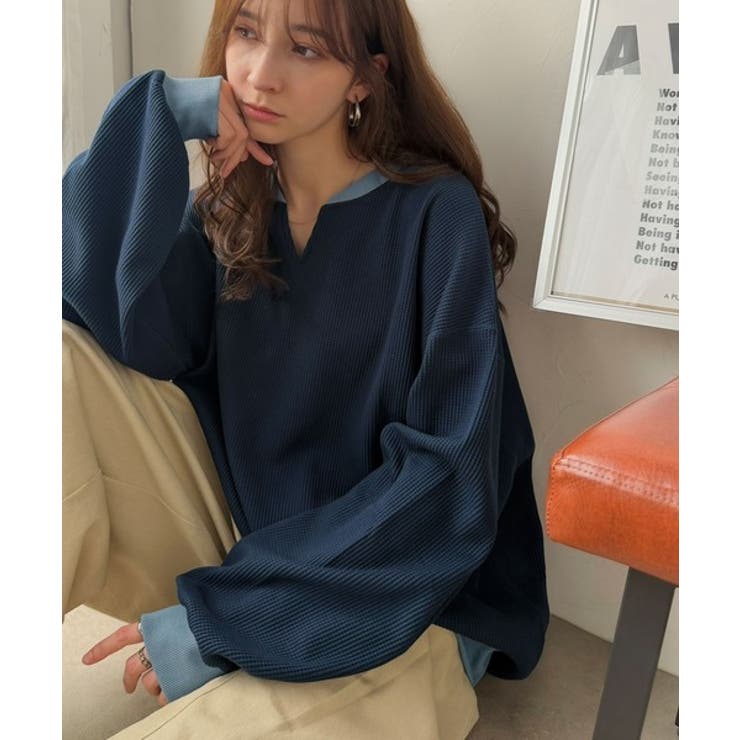 今っぽさは、色でつくる。オーバーサイズ配色ワッフルプルオーバー | Classical Elf  | 詳細画像58 