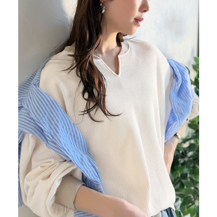 今っぽさは、色でつくる。オーバーサイズ配色ワッフルプルオーバー | Classical Elf  | 詳細画像3 