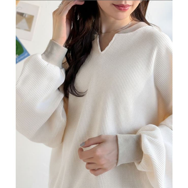 今っぽさは、色でつくる。オーバーサイズ配色ワッフルプルオーバー | Classical Elf  | 詳細画像5 