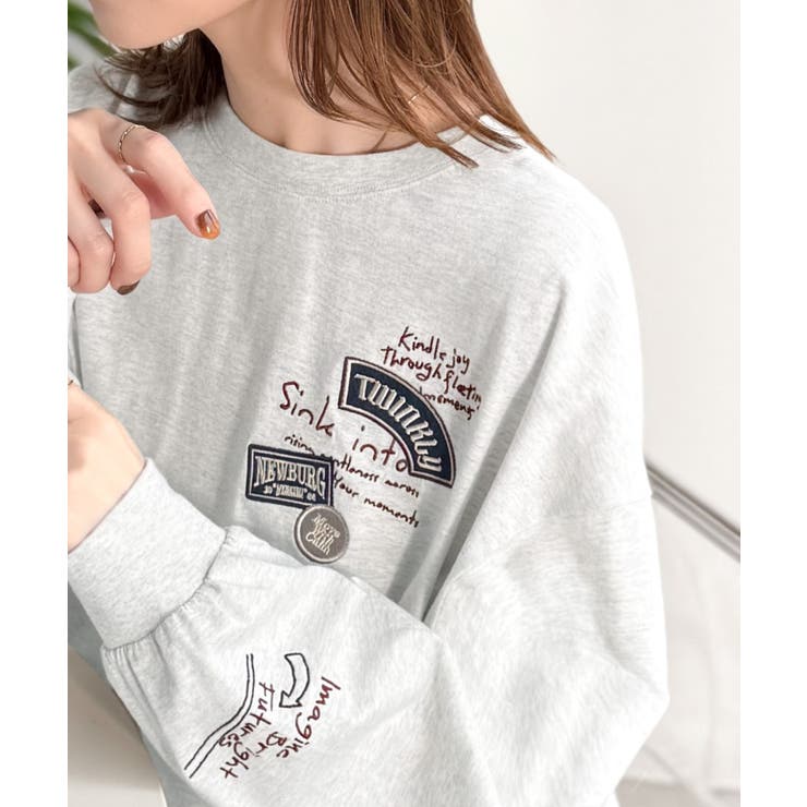 オートミール | ゆるさの中に「ちょうどいい」お洒落感！綿100％刺繍ワッペンドルマンロンTEE（… | Classical Elf 