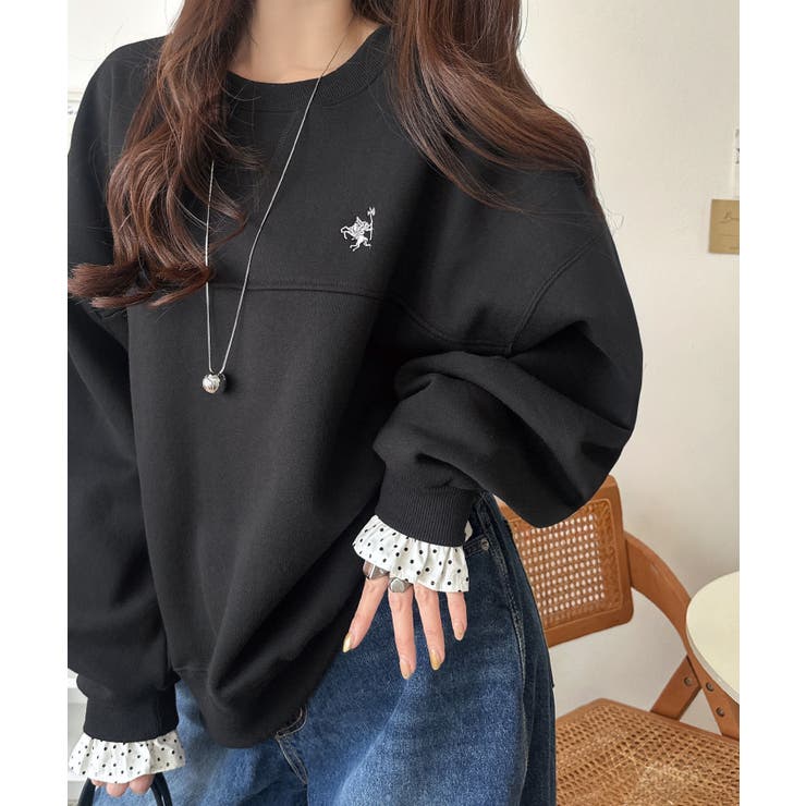 ちらっと覗くフリルで、いつものお洒落を格上げ♪袖先ドット柄フリル使い胸元刺繍入り… | Classical Elf  | 詳細画像12 