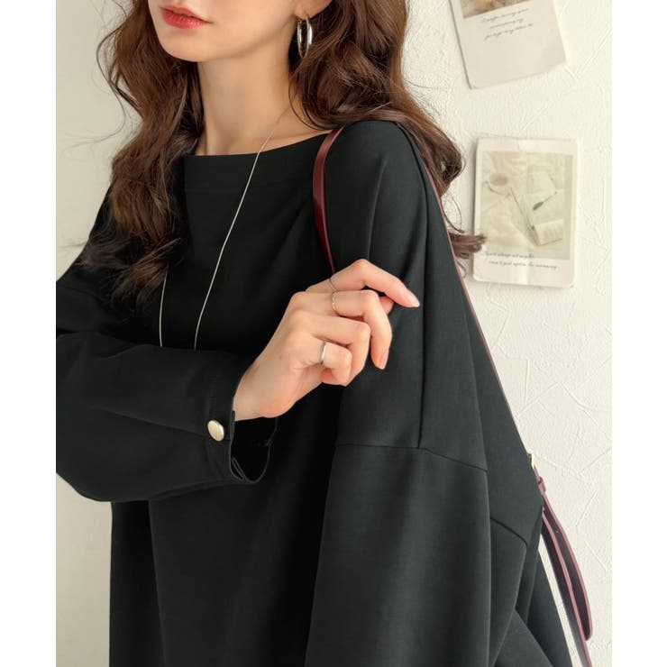 一枚で、品よく華奢見え。袖タック×マットゴールドボタン使い ボートネックポンチ素… | Classical Elf  | 詳細画像10 