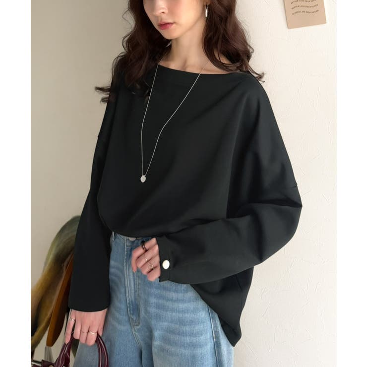 一枚で、品よく華奢見え。袖タック×マットゴールドボタン使い ボートネックポンチ素… | Classical Elf  | 詳細画像18 
