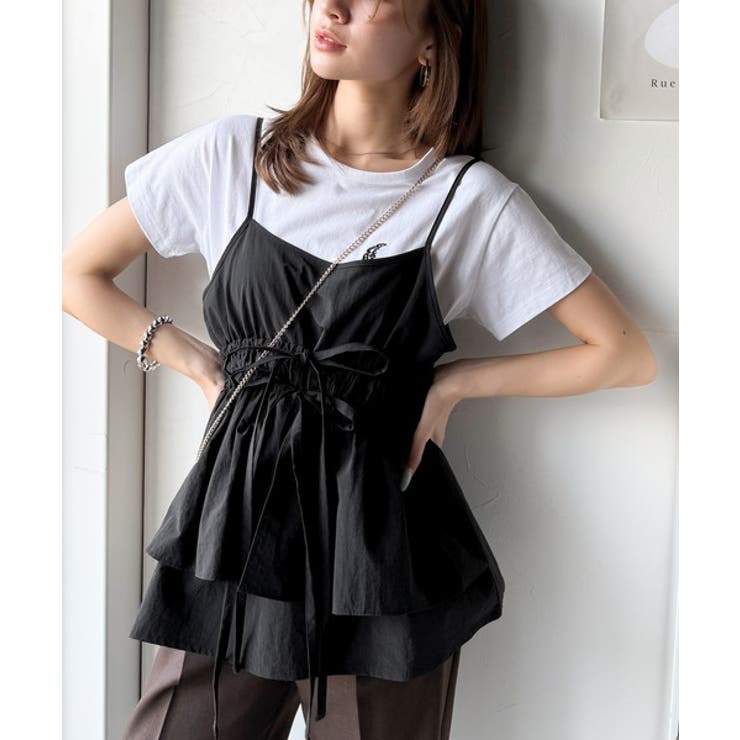 旬のレイヤードスタイルがこれ一着で即完成。ダブルリボン使いキャミ＆ムーン刺繍半袖… | Classical Elf  | 詳細画像8 