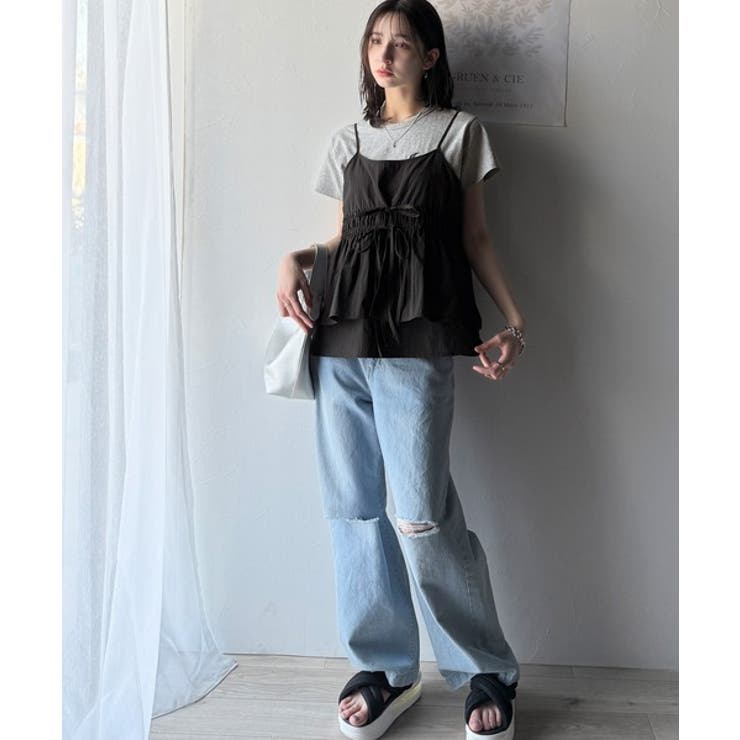 旬のレイヤードスタイルがこれ一着で即完成。ダブルリボン使いキャミ＆ムーン刺繍半袖… | Classical Elf  | 詳細画像20 