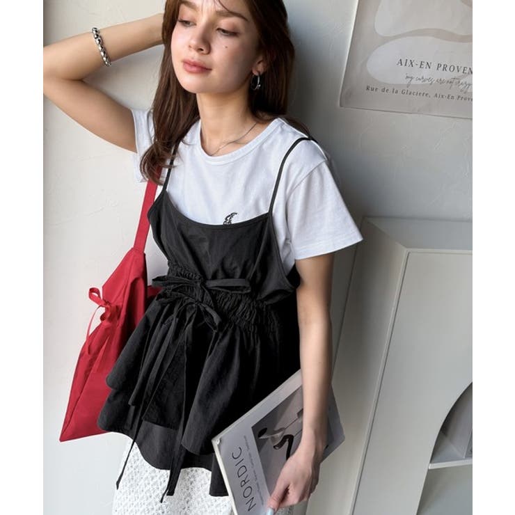 旬のレイヤードスタイルがこれ一着で即完成。ダブルリボン使いキャミ＆ムーン刺繍半袖… | Classical Elf  | 詳細画像1 