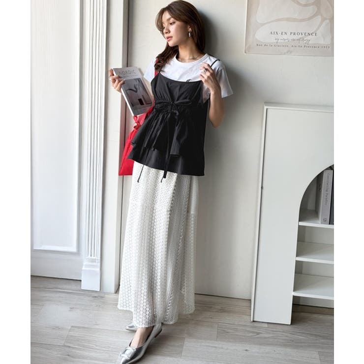 旬のレイヤードスタイルがこれ一着で即完成。ダブルリボン使いキャミ＆ムーン刺繍半袖… | Classical Elf  | 詳細画像2 