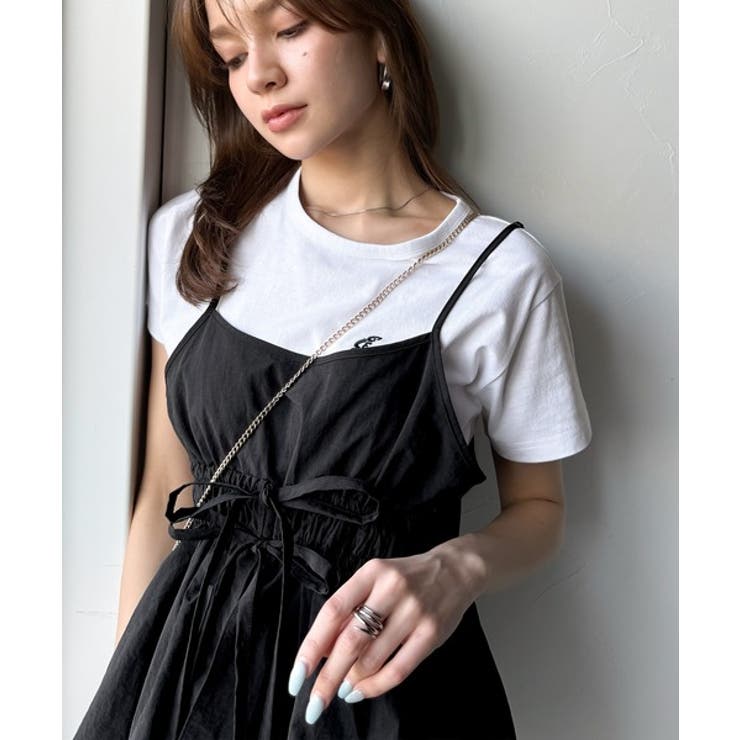 旬のレイヤードスタイルがこれ一着で即完成。ダブルリボン使いキャミ＆ムーン刺繍半袖… | Classical Elf  | 詳細画像4 