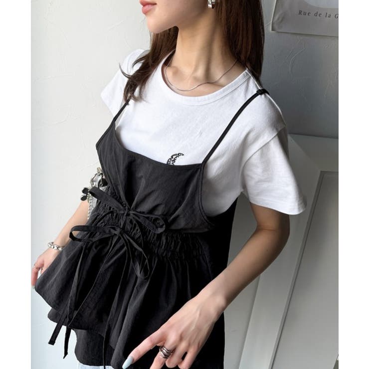 旬のレイヤードスタイルがこれ一着で即完成。ダブルリボン使いキャミ＆ムーン刺繍半袖… | Classical Elf  | 詳細画像5 