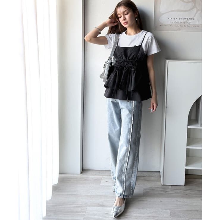 旬のレイヤードスタイルがこれ一着で即完成。ダブルリボン使いキャミ＆ムーン刺繍半袖… | Classical Elf  | 詳細画像7 