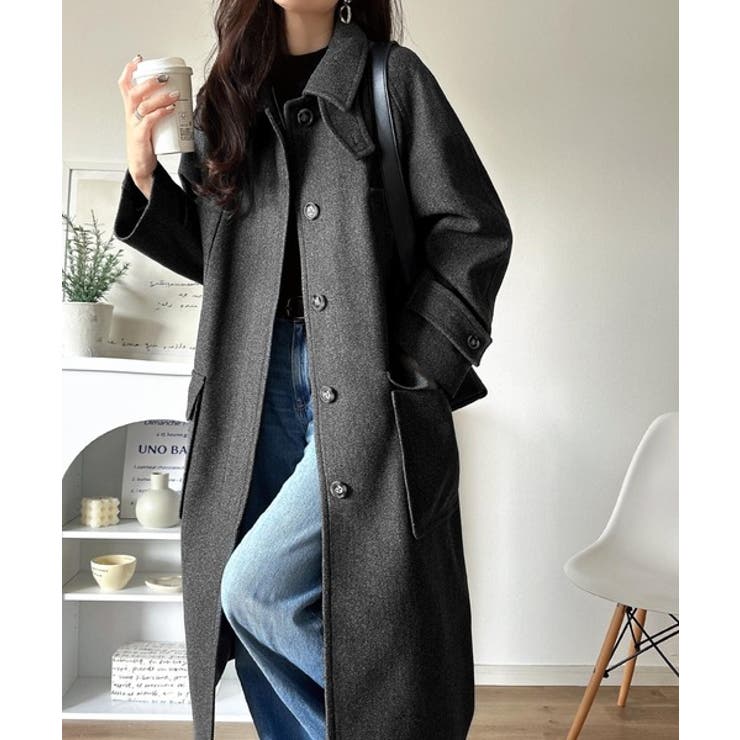 杢チャコール | ロング丈比翼ステンカラーコート | Classical Elf 