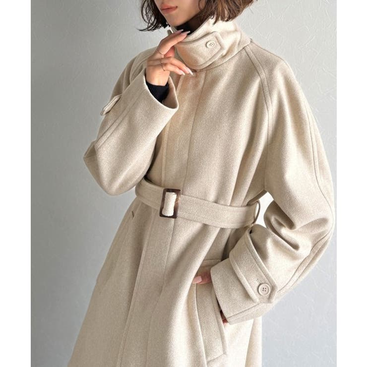 杢アイボリー | 大人の魅力を引き立てる、上品な一着。ベルト付き比翼メルトンコート（ロング丈） | Classical Elf 