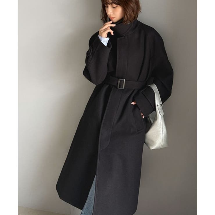ブラック | 大人の魅力を引き立てる、上品な一着。ベルト付き比翼メルトンコート（ロング丈） | Classical Elf 