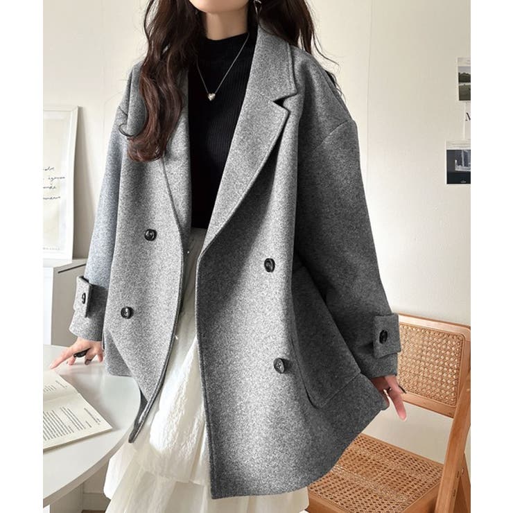 トレンドを先取り♪こなれ感UP、ダブルボタンジャケットメルトンコート（ミドル丈） | Classical Elf  | 詳細画像16 