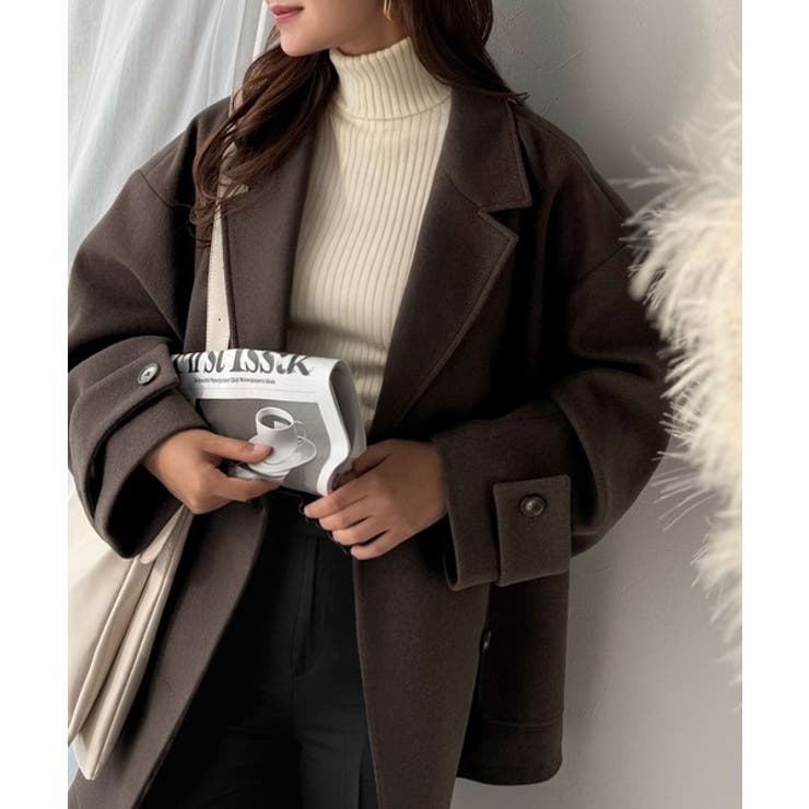 杢ダークブラウン | トレンドを先取り♪こなれ感UP、ダブルボタンジャケットメルトンコート（ミドル丈） | Classical Elf 