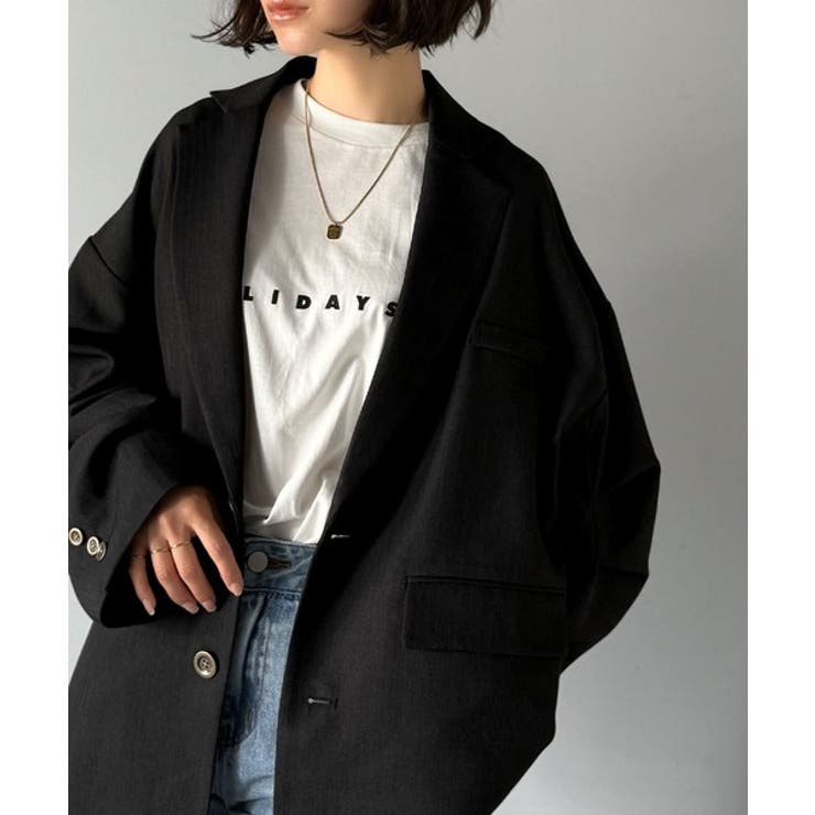 ブラック | 羽織るだけでキマる。袖タックヘリンボーンオーバーサイズジャケット（セットアップ可… | Classical Elf 