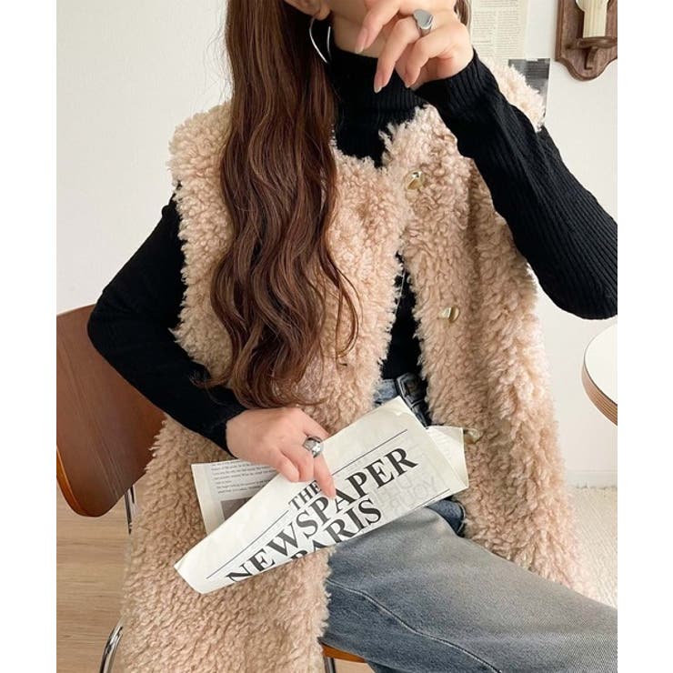 ピンクベージュ | もこもこ感が愛らしい♪暖か前後2wayプードルボアベスト | Classical Elf 