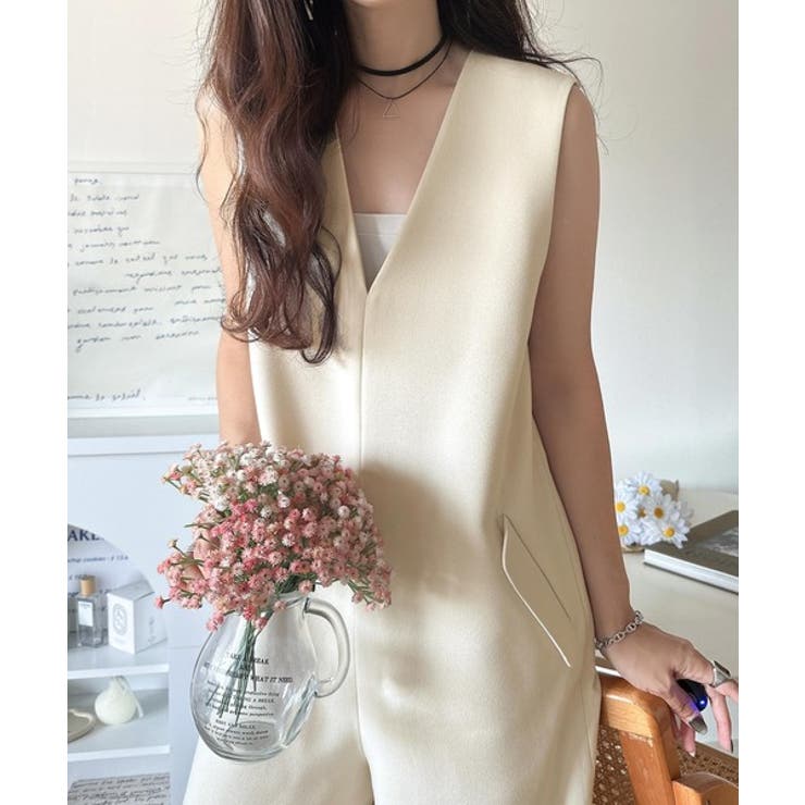 1枚でキマる私スタイル。フラップポケットVネックサロペット[品番