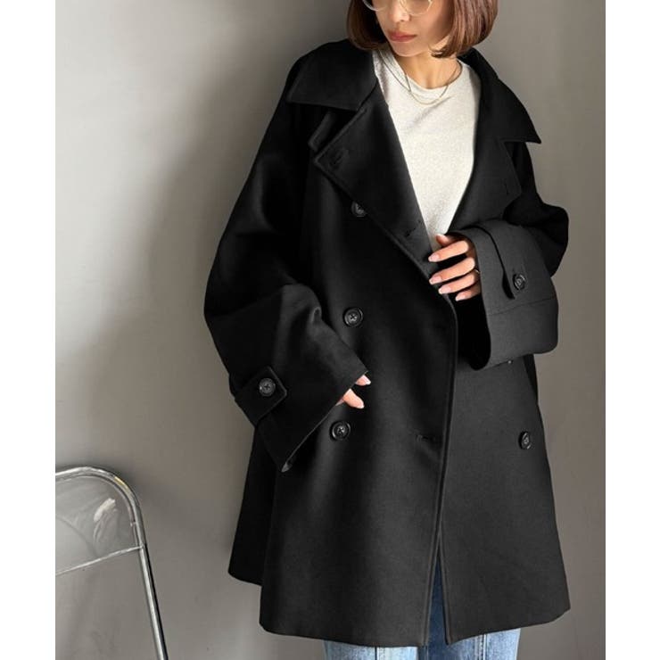 ブラック | 瞬間、きちんと見え。1枚あれば着回し自由自在。ケープ付きスタンドカラーミドル丈コ… | Classical Elf 