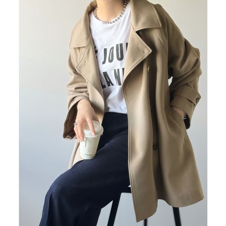 ケープ付きアイボリーコート Outer-SALE フロントジップ ケープ トレンチコート HUIT 全2色｜hit111