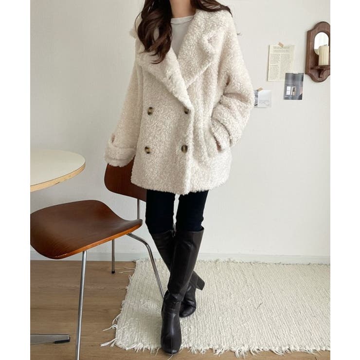 ふんわり包まれる贅沢な季節感。スタンドカラープードルボアダブルコート | Classical Elf  | 詳細画像3 