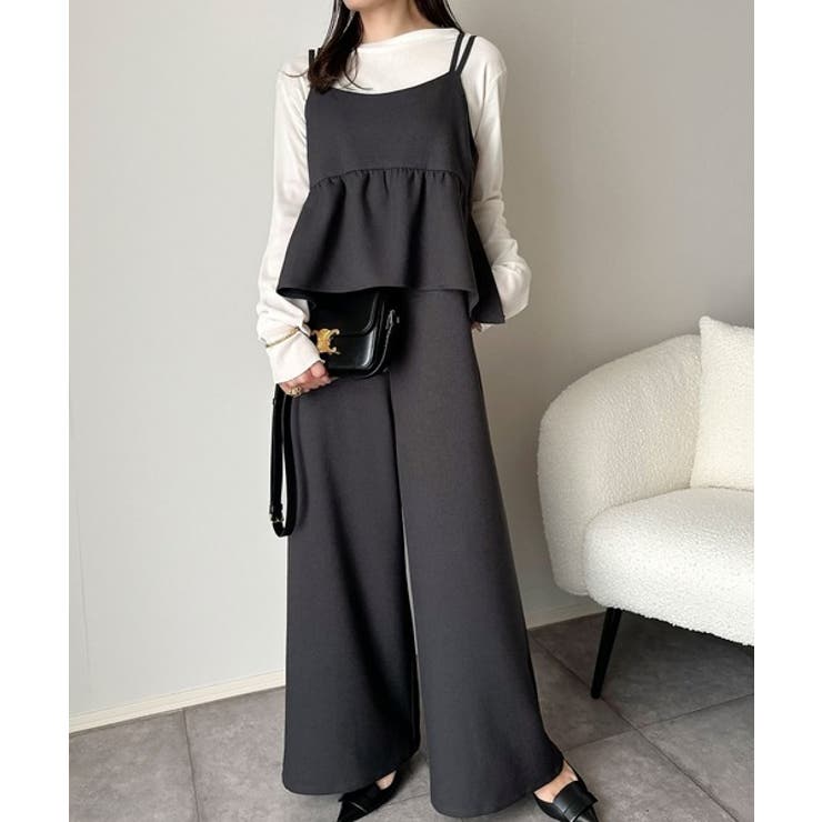 チャコール | 1枚で華奢見え華やか◎ダブルストラップペプラムサロペット | Classical Elf 