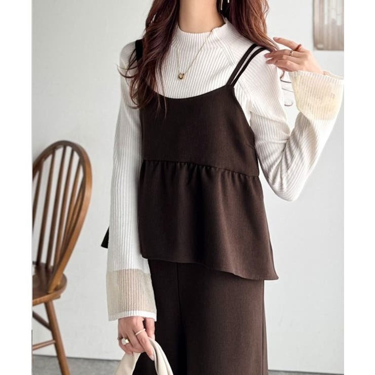 ブラウン | 1枚で華奢見え華やか◎ダブルストラップペプラムサロペット | Classical Elf 