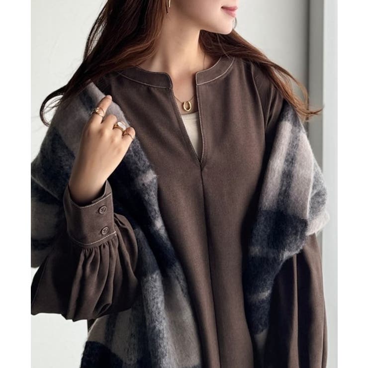 ご*た様 レリアン 近年モデルダークブラウン シャツワンピース 七分袖キーネック レリアン 近年モデルダークブラウン シャツワンピース 七分袖